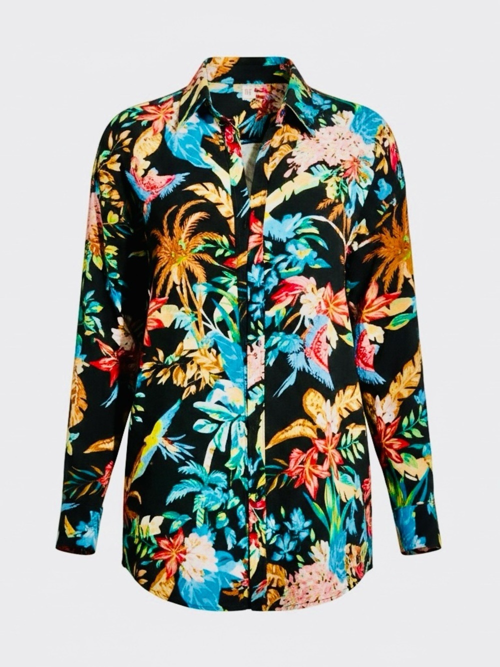 ELAN- Black Floral/Tropical Two-Piece Shirt & Shorts Set - Picture 3 of 10